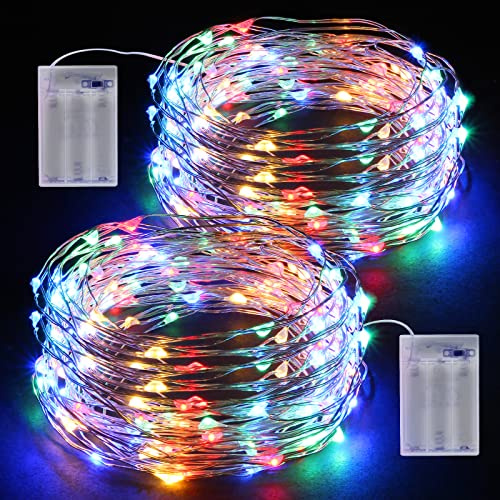 Guirlande Lumineuse, 2 x 12M 120 LED Girlande de Lumière Étanche Extérieur Intérieur Guirlandes Lumineuses à Piles AA pour Fête, Jardin, Noël, Mariage, Anniversaire, Chambre, Decoration - Multicolore
