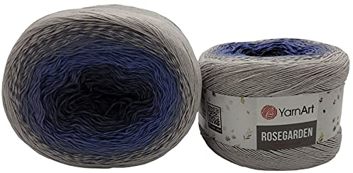 YarnArt Rosegarden Ullnystan, 500 gram, färggradient, 100 % bomull, stickylle, flerfärgad (grå blå 315)