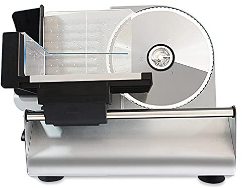 Cortadora de Fiambre para casa, Rebanadora de pan Automatico, Cortafiambres con hoja de acero Inoxidable, Cortador de Verduras Electrico - Carne (grosor de corte 0-20 mm, 200W)
