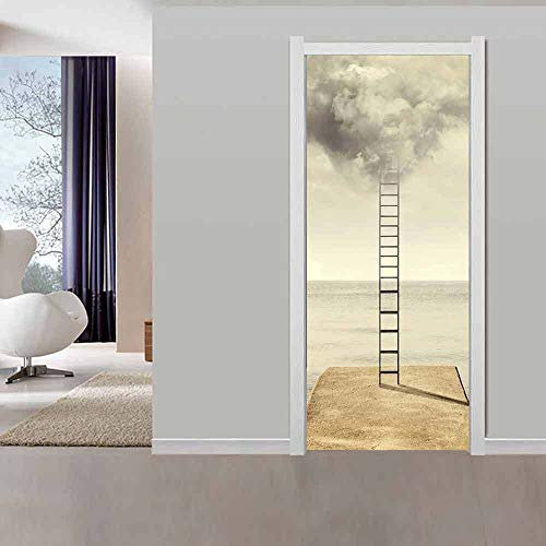 Xxellie Türaufkleber Wc Selbstklebend Meer Leiter Weiße Wolken 95X215Cm Türtapete Selbstklebend Türposter 3D Abnehmbar Wandtapete Für Wohnzimmer Küche Schlafzimmer