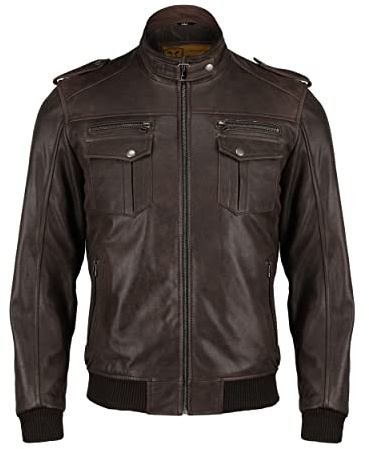 SHOP OF JACKETS LIMITED Chaqueta bomber de piel auténtica marrón para hombre, marrón, XXL