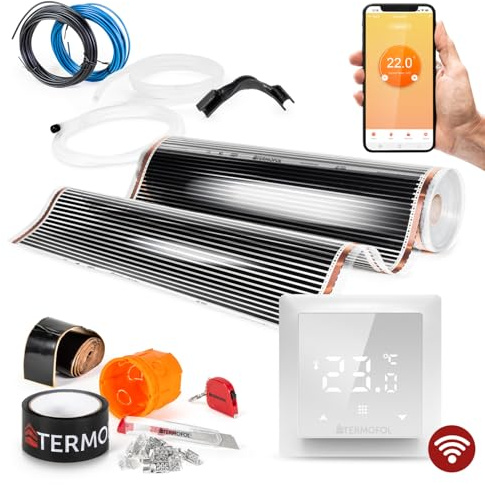 Termofol Chauffage Electrique par le Sol Set - Tapis Chauffant avec H6 Wifi Thermostat 230V - Chauffage d'appoint Puissance 140W/m2 - Surface 1,5 m² - Plancher Chauffant Electrique