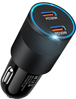 Kfz Ladegerät USB C, AILKIN 60W Dual PD 3.0 Port Zigarettenanzünder USB Ladegerät Schnellladung Auto Ladegerät für Galaxy S26 Ultra/S25 FE/S24/S23/S22/S21/A17/A16/A56/A36, iPhone 17 Pro/16/15