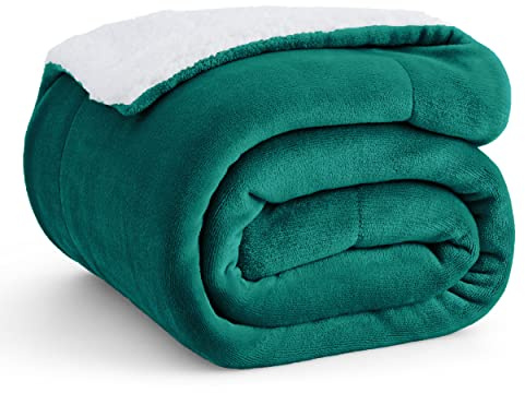 BEDSURE Sherpa Kuscheldecke Flauschig 130x150 - Sofadecke, Dunkelgrün