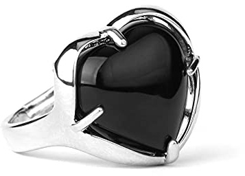 LCDIUDIU Anillos Mujer,Plata Con Incrustaciones Corazón De Amor Obsidiana Natural Piedra Ajustable Nudillo Abierto Anillo De Cola Anillo De Dedo Joyería Para Mujeres Dama Niñas Boda Regalo Del D
