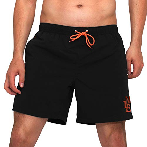 MEILONGER Badbyxor för män, ventilerande badshorts, män, träningsshorts, elastiska, justerbara med dragsko, nätfoder, svart, S