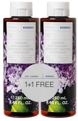 KORRES LILAC 1+1 Duschgel Set, revitalisierendes Duschgel mit aktiv Aloe-Vera und blumigem Duft im Vorteilsset, dermatologisch getestet & vegan, 2 x 250 ml