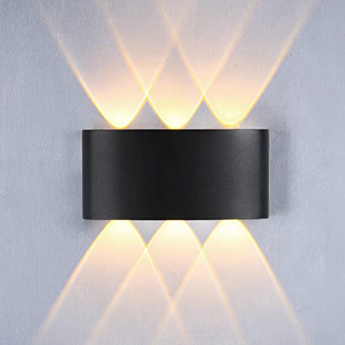 ZIKEY 6W Apliques de Pared LED, Luz Blanco Cálido 3000K, Lámpara de Pared Impermeable IP65, Moderna Aluminio Lámpara de Pared para Salón Pasillo Baño Escaleras Jardín (Negro)