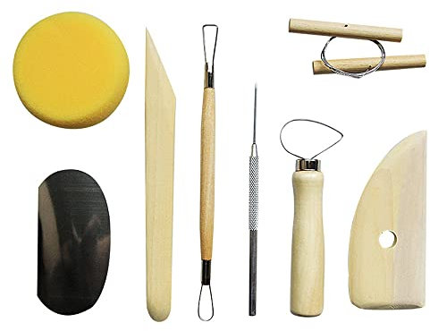 Shiwaki 8-teiliges Töpfer-Formwerkzeug-Set, Holz- und Metall-Töpferton-Modellierwerkzeug Komplettes Töpfer-Werkzeug-Set Anfänger-Keramik-Ton-Werkzeuge für Töpferwaren, Keramik-Skulptur-Design