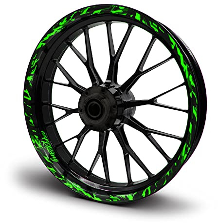 16-teiliges Set Felgenrandaufkleber Sticker für Motorrad Auto Felgen Future Design Komplett Set Felgenaufkleber für 15 16 17 18 19 Zoll MR017 (Neon Grün, Glanz)