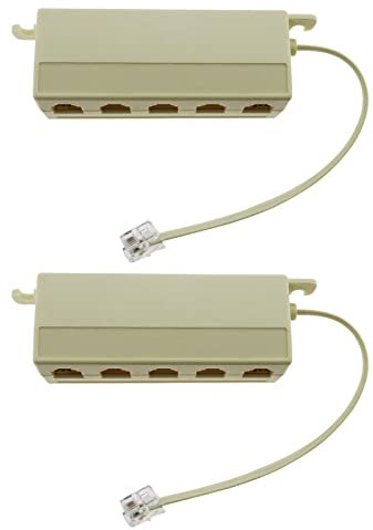 eMagTech 2 splitter telefonici a cinque vie RJ11 6P4C maschio a 5 porte di uscita femmina, adattatore per mediatori, fax, telefoni fissi e linee di ufficio, 2 pezzi