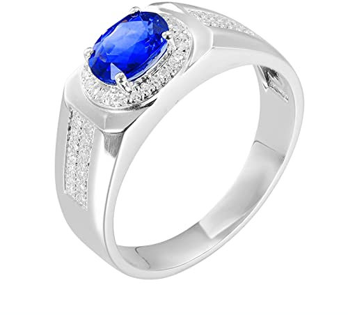 Beydodo Trauringe Herren Weißgold 750, Eheringe Siegelring mit 1.18ct Oval Saphir Hochzeit Ring für Männer Diamant Gr.51 (16.2)