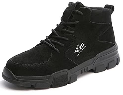 Micoklinlin Scarpe da lavoro da uomo in pelle di maiale retrò, scarpe antinfortunistiche per saldatore, scarpe antinfortunistiche da donna, Nero , 37 EU