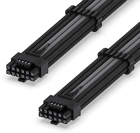 EZDIY-FAB Câble 16AWG PCI-e 5.0 12VHPWR PSU Sleeved Cable, Câble 600W 12+4 broches mâles vers 12+4 broches mâles pour RTX 3090Ti/4070Ti/4080/4090, 60cm/23.62in-Noir et Gris