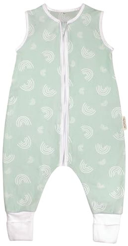 MOYO Baby Schlafsack mit Füßen I Mint mit Regenbogen I Atmungsaktiver Babyschlafsack 1.0 TOG in 90cm I Schlafsack mit Beinen aus 100% Bio-Baumwolle I GOTS-Sommerschlafsack für Babys & Kleinkinder