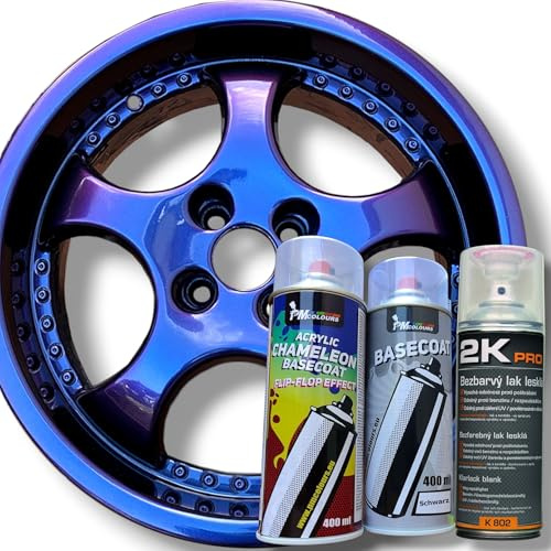 PMcolours Flip Flop Lack mit Multi Color GALAXY (blau-lila-rot-gelb) Chamäleon-Effekt Sprühset, (1x Flip Flop Sprühfarbe + 1x Basisspray Schwarz + 1x 2K-Klarlack), 3x Spray, 1200ml