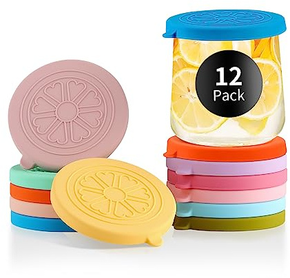VOLCANOES CLUB Oui Yogurt Jar Lids Silicone | 12 Pack Colorful Covers Fit For 5 Oz Oui Yogurt Glass Jars | Perfect For Oui Yogurt Bottle with Label | Lids Only | Food-Grade/Leakproof/Reusable