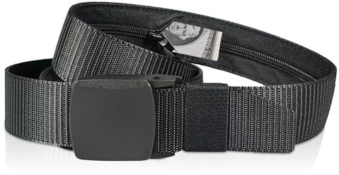 Security Money Belt with Hidden Money Pocket - Nylon Tactical Belt for Men & Women with Nonmetalic Buckle - Security Money Belt for Valuables, Cash, Passport - Cashsafe Anti-Theft Wallet Size Medium