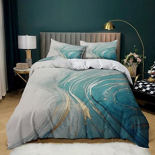 XCQHZYQ Bettwäsche 180x200 cm Blauweißer Marmor 3 Teilig Bettbezug Bettwäsche-Sets Knitterfrei Weich Mikrofaser mit 2 mal Kissenbezüge 80x80 cm, mit Reißverschluss