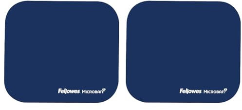 Fellowes Mouse Mat with Non-Slip Rubber Base - Mouse Pad with Antibacterial Protection - Suitable for Both Optical and Laser Mice - 199 x 232 x 2mm - Blue (Pack of 2)
