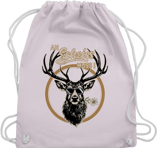 Turnbeutel Rucksack - Kompatibel mit Oktoberfest Tasche - An Scheiß muss i Hirsch Hirschgeweih - Unisize - Pastell Rosa - trachtenrucksack bayrische trachtentaschen bayrisch oktoberfest-tasche