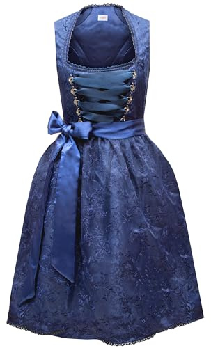 Dirndlspatz Midi Dirndl Damen aus Exklusiver Kollektion inkl. Spitzenschürze dunkelblau blau 1004