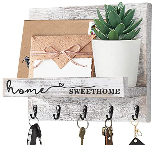 AOAOPQ Schlüsselhalter für die Wand, dekorativ, mit Haken, Sweet Home, Schlüsselbrett für Eingang, Wohnzimmer, Küche, Wandbriefhalter, Antikweiß