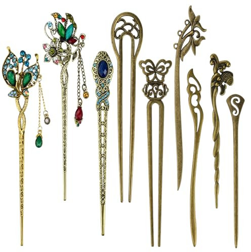 NAROSEBE 9 Stück Chinesische Damen Haar Stäbchen Vintage Chinesische Haarnadel Haarstäbchen Blumen Dekorative Chinese Hair Sticks Haarstab Vintage Antike Haarnadeln für Haar DIY Zubehör