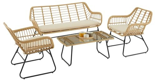 Gartenmöbel IPANEMA - Zweisitzer, 2 Sessel, Beistelltisch, schwarz/braun, Polyrattan. Bequeme Sitzpolster, transparente Tischplatte