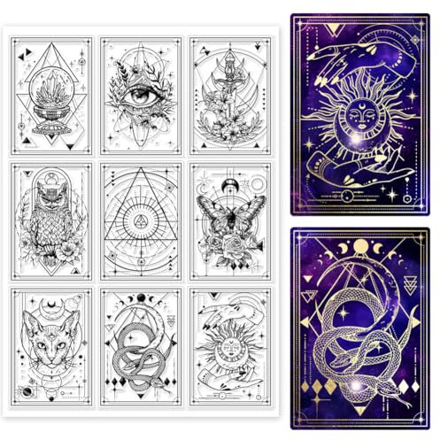 GLOBLELAND Divination Magic Clear Stamp 11.69×8.27 Zoll Vintage Klare Gummistempel Tarotkarten Silikonstempel Für DIY Scrapbooking Fotoalbum Dekorative Karten Basteln Zuhause