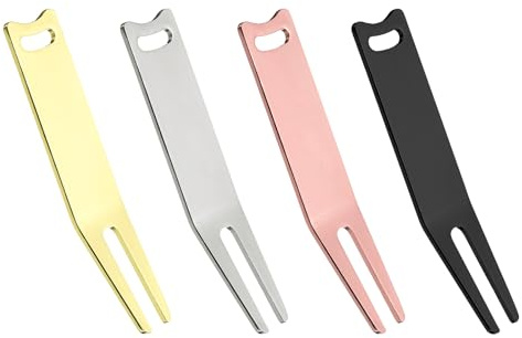 PATIKIL Metal Bending Golf Divot Repair Tool, 4 Pcs Metal Golf Fork Accessory Curved Spit for Golf Golfer Men Women Repairing, Gold Silver Black Copper