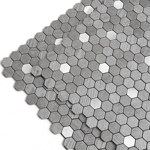 M MOFIT Self Adhesive Mosaic Wall Tiles Stickers Kitchen,Stick-on Small Tiles for Surrounding Fireplace(10pcs,Black Silver)