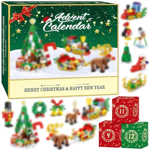 Axinyijia 2025 Calendario Adviento 2025, juguetes de construcción del Calendario de Adviento Regalo para Niños, juguetes de construcción con Árbol de Navidad