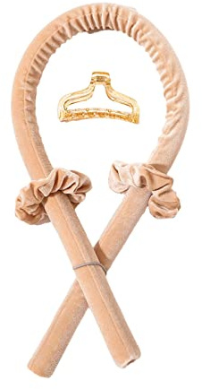 Heatless Curling Rod Headband Foam Iron Curler Ribbon Set, Silk Hair Rollers for Long Hair, No Heat Soft Curls, Portable DIY Tools for Women Girls - Great - Beige