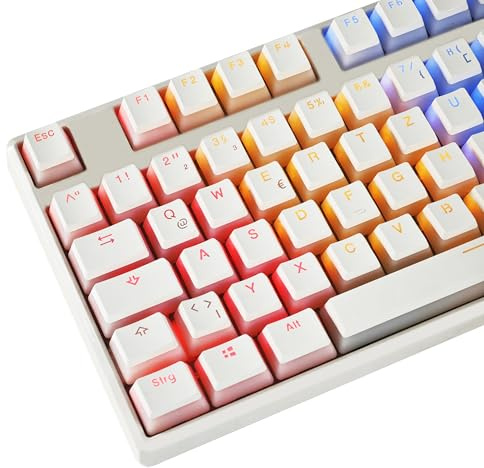 YMDK White Black Pudding German ISO QWERTZ Double Shot PBT Shine Through Keycap Custom OEM Profile Keycaps for MX Switches Mechanical Keyboard