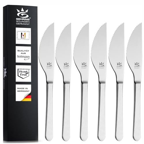GEHRING Solingen Satino Pizza Messer 6 Stück I 11 cm Klingenlänge I grober Wellenschliff I Pizzamesser Edelstahl 6-teilig I Made in Germany I spülmaschinengeeignet