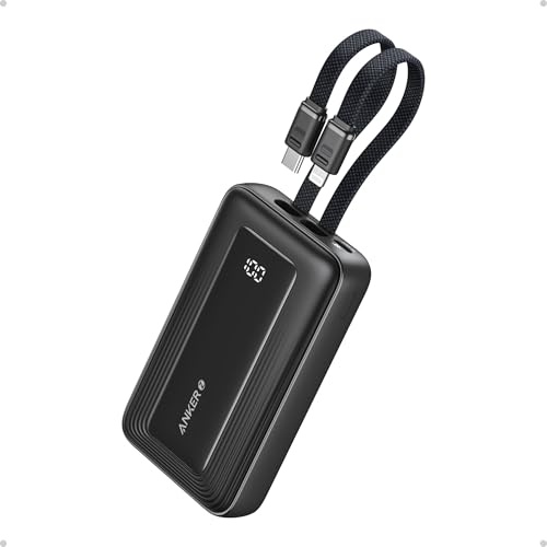 Anker Zolo Interne Powerbank mit Dual Kabel (10K, 30W, internes USB-C + Lightning Kabel) - Schwarz