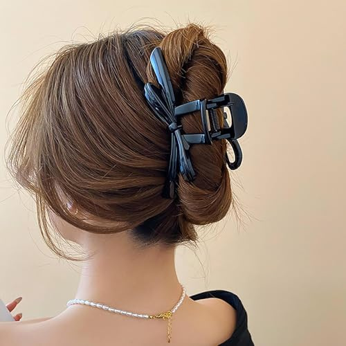 Inateannal grandes pinces à cheveux grande griffe arc pinces à cheveux en plastique noir griffe de cheveux épais bouclés pince à cheveux arc forte tenue griffe de cheveux accessoires de cheveux