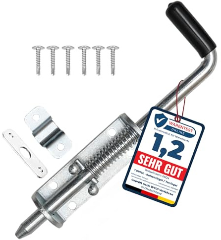 Torfix® Torriegel 220 mm verzinkt für Gartentor & Hoftor | Federriegel mit Gummigriff, 2 Gegenplatten und 6 Torx-Schrauben zur einfachen Montage