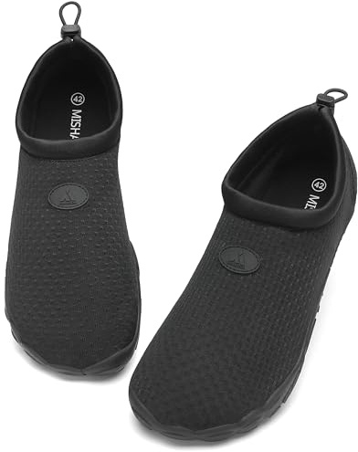 Mishansha Herren Badeschuhe Damen Atmungsaktiv Wasserschuhe Schnelltrocken Barfuß Aquaschuhe Signal Schwarz Gr.43