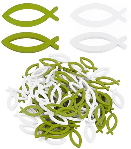 LACHT 90 pcs Confettis Forme de Poisson Pigeon Croix Mélange en Acrylique Cadeau Décoration Bricolage Artisanat Table de Mariage pour Communion Fête Baptême,Vert et blanc