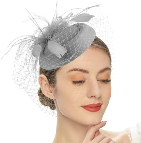 Fascinator für Damen, Vintage-Stil, Kopfbedeckung, modisch, Brautschmuck, Hochzeits-Stirnbänder für Hochzeit und Cocktailkleidung, grau