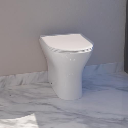 Modern Bathroom BTW Back to Wall Toilet Round WC Pan Soft Close Seat White