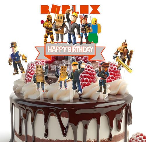 Roblx Decoracion Cumpleaños, 7 Piezas Roblx Topper Tarta | Happy Birthday Decoracion de Tartas de Cumpleaños para Fiestas de Niños y Niñas