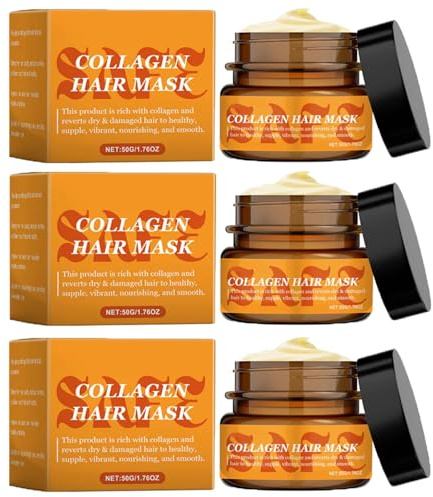 Máscara para el cabello de colágeno para el cabello seco y dañado, máscara de cabello condicionamiento de reparación profunda, cabello liso cuidado para aliviar el frizz y los enredos (3Pcs)