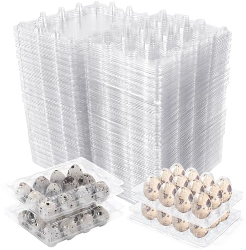 LANSKYLAN 100 Pz Scatole per Uova di Quaglia Plastica Portauova di Quaglia Riutilizzabili a 12 Griglie Trasparente Contenitore per Uova Quail con Coperchio Vassoio per Uova di Quail per Frigorifero