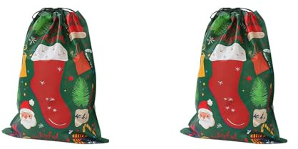 2 Stück Weihnachtssack, Groß Weihnachtssackerl Stoff, Wiederverwendbar Weihnachtsbeutel Geschenkbeutel mit Kordelzug für Weihnachten,Geschenktüten für Süßigkeiten Kekse Weihnachten,Geburtstag Party,D