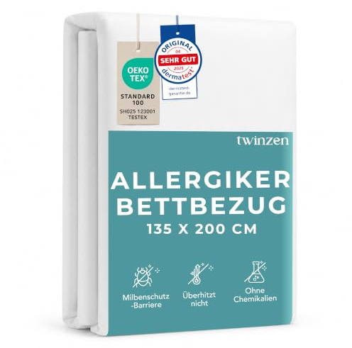 Twinzen - Milbenbezug Bettdecke 135x200cm - Encasing - Allergiker - Weiß | Oeko-Tex zertifiziert · mit Reißverschluss · Anti Milben · Milbenschutz · Allergie Bettwäsche · atmungsaktiv · waschbar 95°C