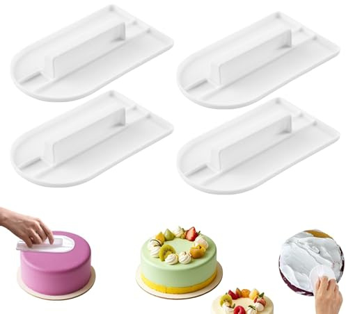 HARY 4 Pcs Fondant Cake Smoother Polisher Flat Edge Tool | Smoother Cake Icing Smoother Cake Smoother for Marzipan Sugar Paste Cupcake Cake Shops Candy Shops and Home Kitchens(White)
