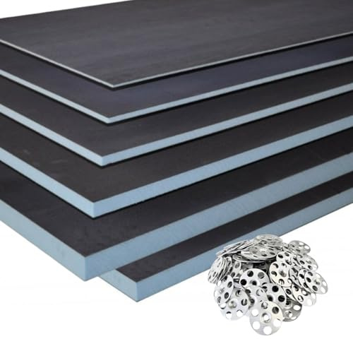 50x Tile Backer Board Insulation XPS Foam Waterproof Cement Coat + 750 Washers 1200x600mm Underfloor Heating Underlay (10mm)